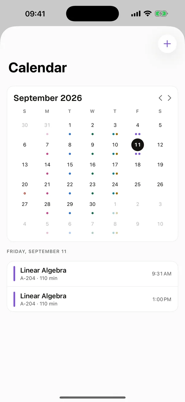 Cathedra's month calendar with classes and exams together